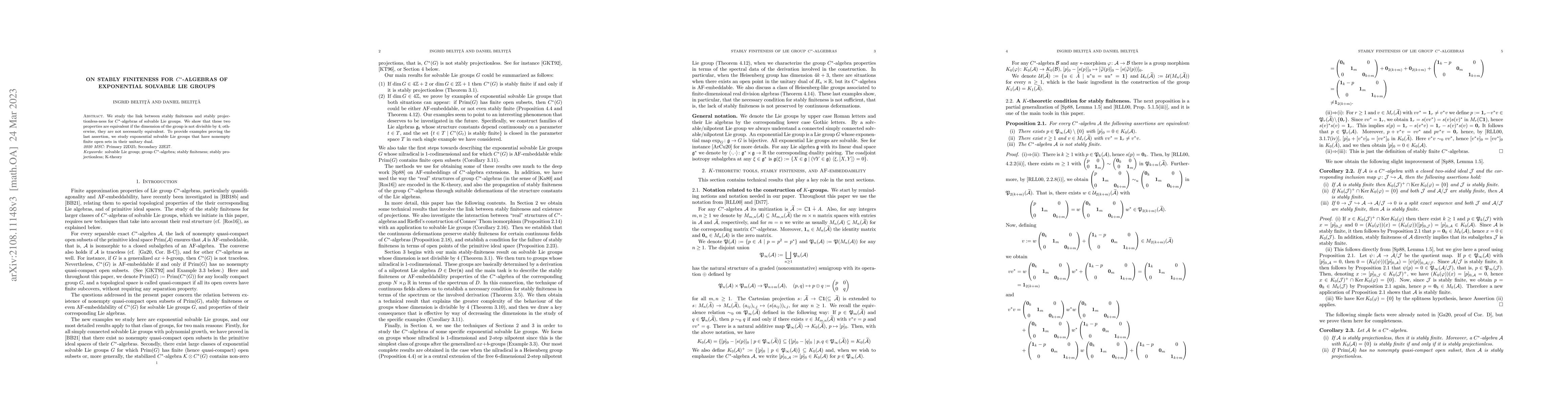 Thumbnail for On stably finiteness for $C^*$-algebras of exponential solvable Lie
  groups