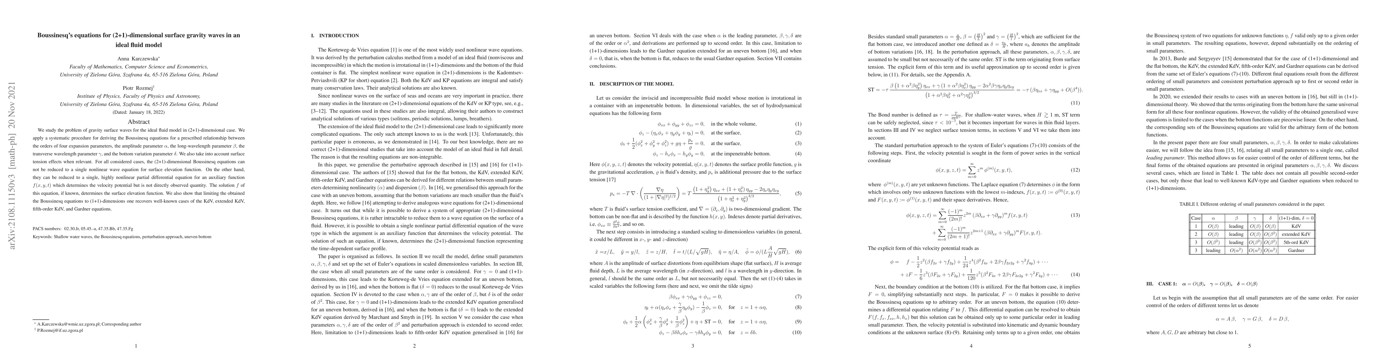 Thumbnail for Boussinesq's equations for (2+1)-dimensional gravity-surface waves in an
  ideal fluid model
