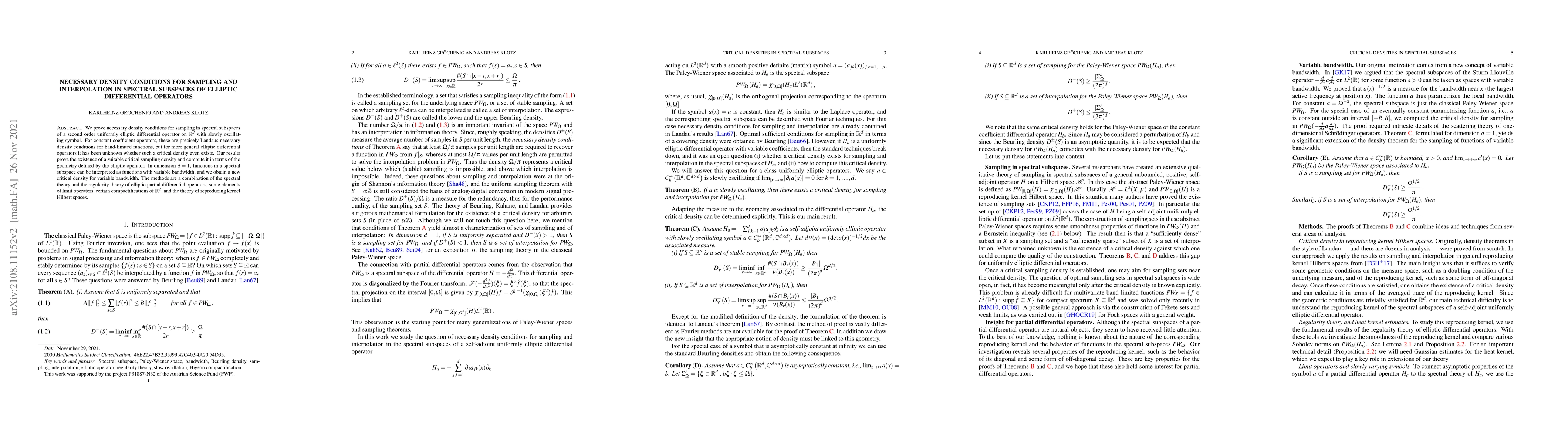 Thumbnail for Necessary Density Conditions for Sampling and Interpolation in Spectral
  Subspaces of Elliptic Differential Operators