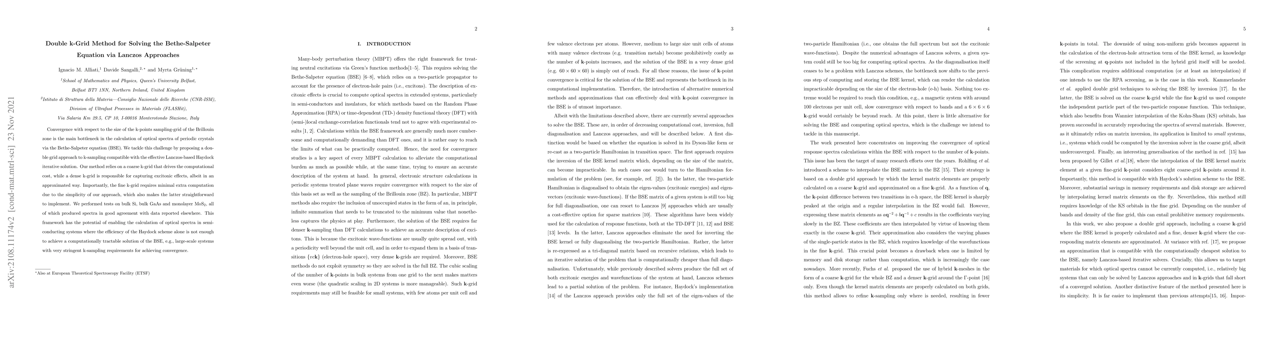 Thumbnail for Double $\mathbf{k}$-Grid Method for Solving the Bethe-Salpeter Equation
  via Lanczos Approaches