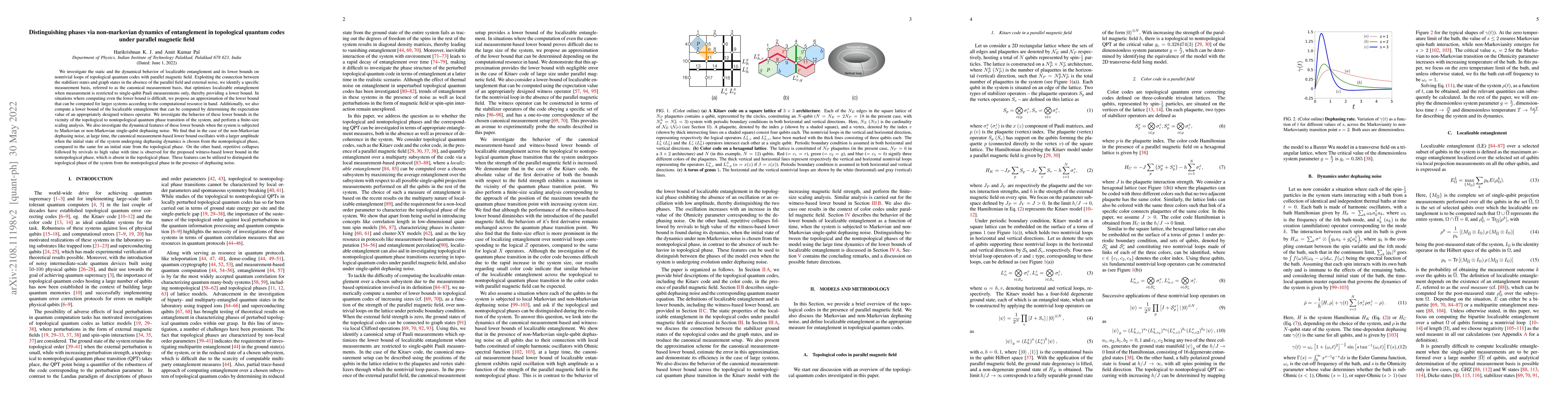 Thumbnail for Distinguishing Phases via Non-Markovian Dynamics of Entanglement in
  Topological Quantum Codes under Parallel Magnetic Field