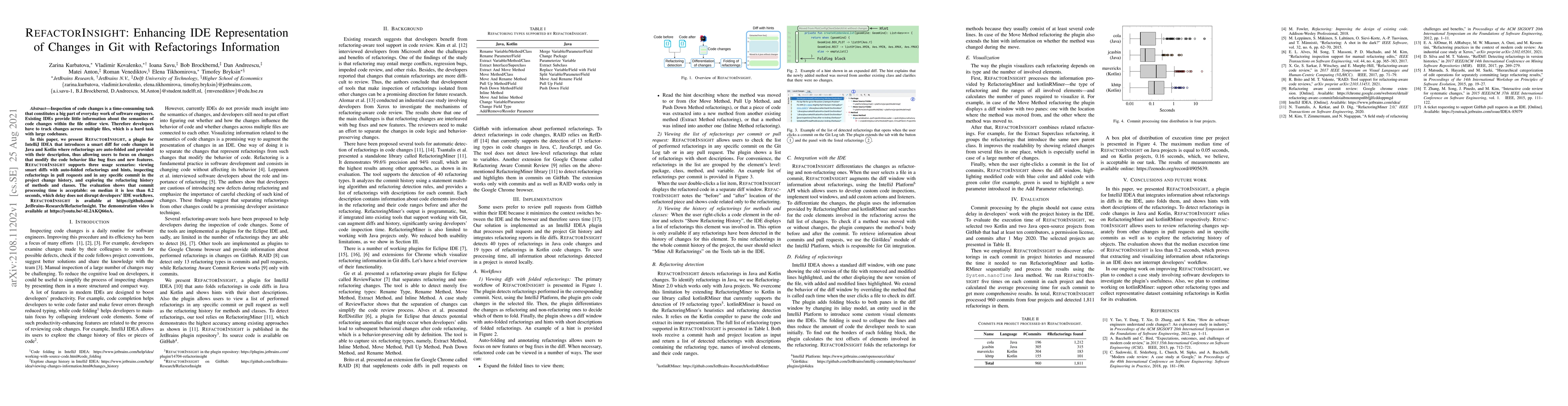 Thumbnail for RefactorInsight: Enhancing IDE Representation of Changes in Git with
  Refactorings Information