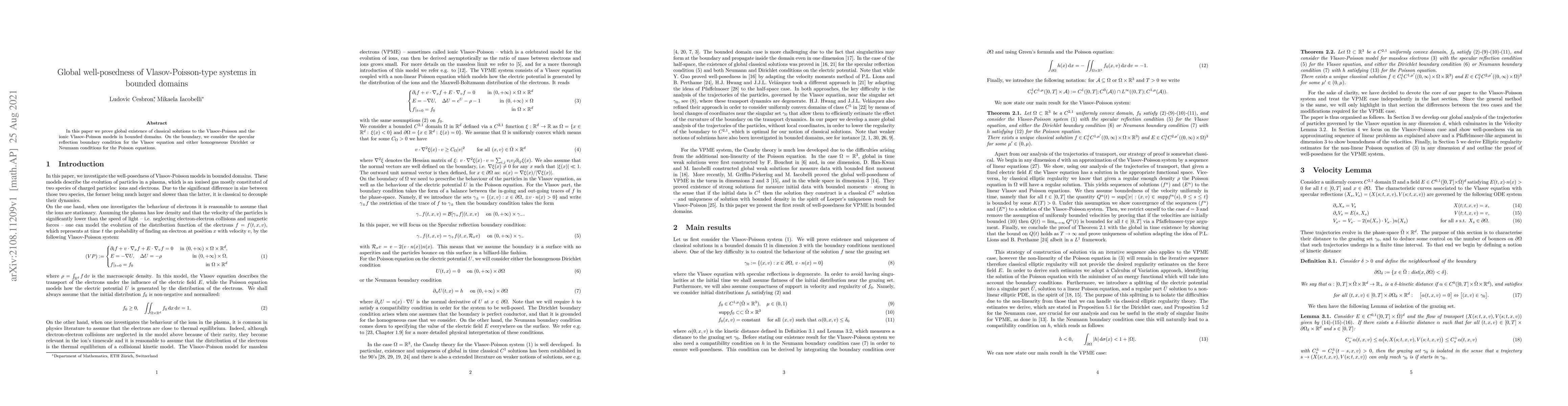 Thumbnail for Global well-posedness of Vlasov-Poisson-type systems in bounded domains