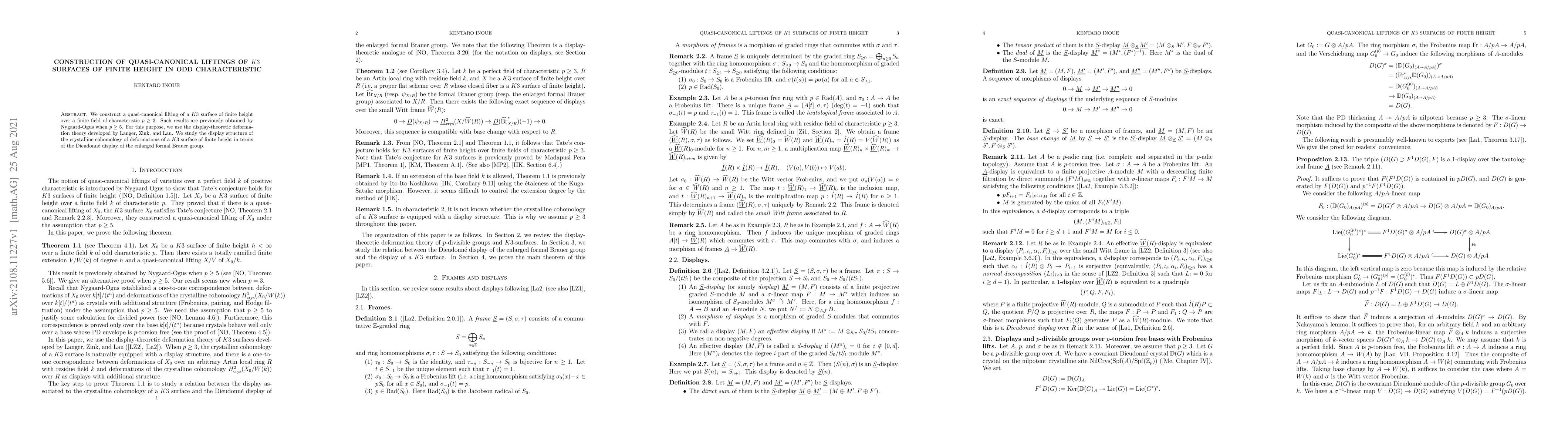 Thumbnail for Construction of quasi-canonical liftings of K3 surfaces of finite height
  in odd characteristic