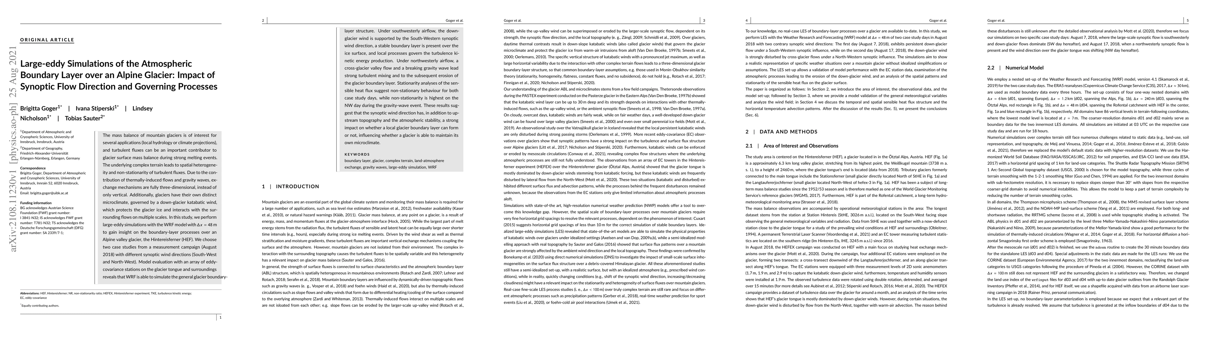 Thumbnail for Large-eddy Simulations of the Atmospheric Boundary Layer over an Alpine
  Glacier: Impact of Synoptic Flow Direction and Governing Processes