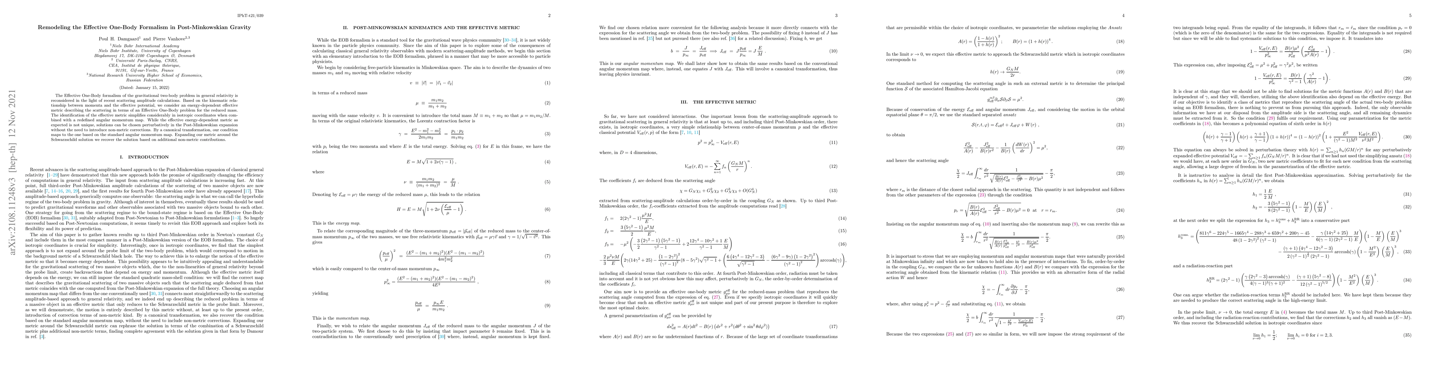 Thumbnail for Remodeling the Effective One-Body Formalism in Post-Minkowskian Gravity