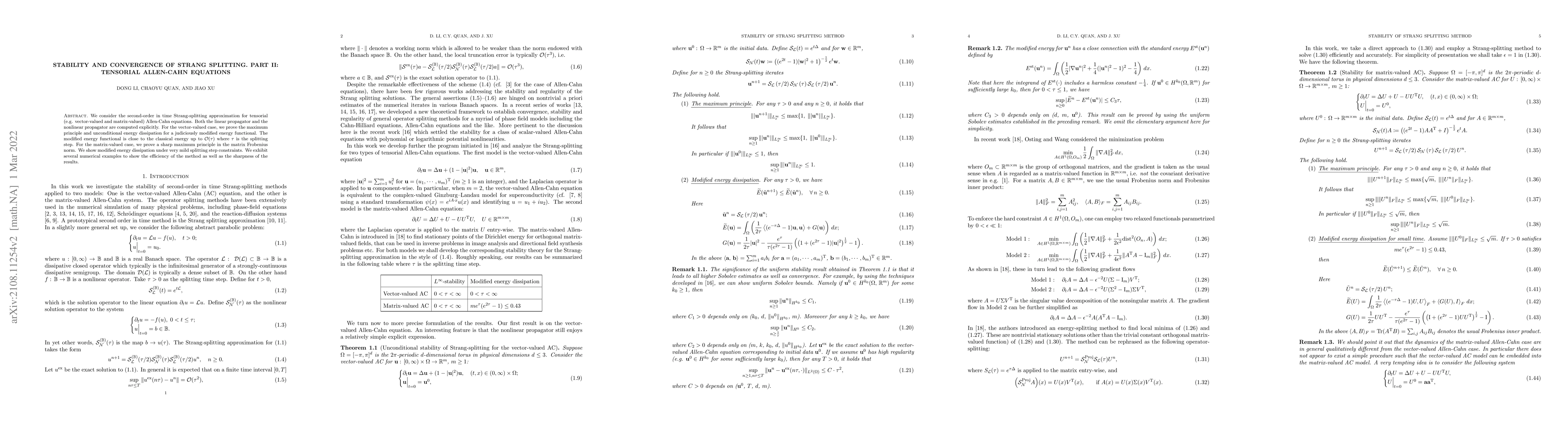 Thumbnail for Stability and convergence of Strang splitting. Part II: tensorial
  Allen-Cahn equations