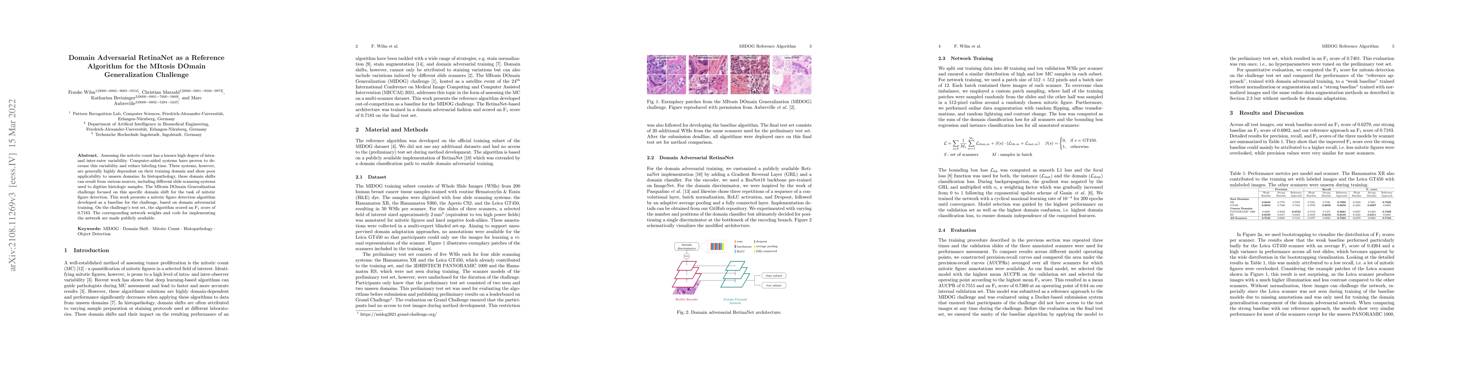 Thumbnail for Domain Adversarial RetinaNet as a Reference Algorithm for the MItosis
  DOmain Generalization Challenge
