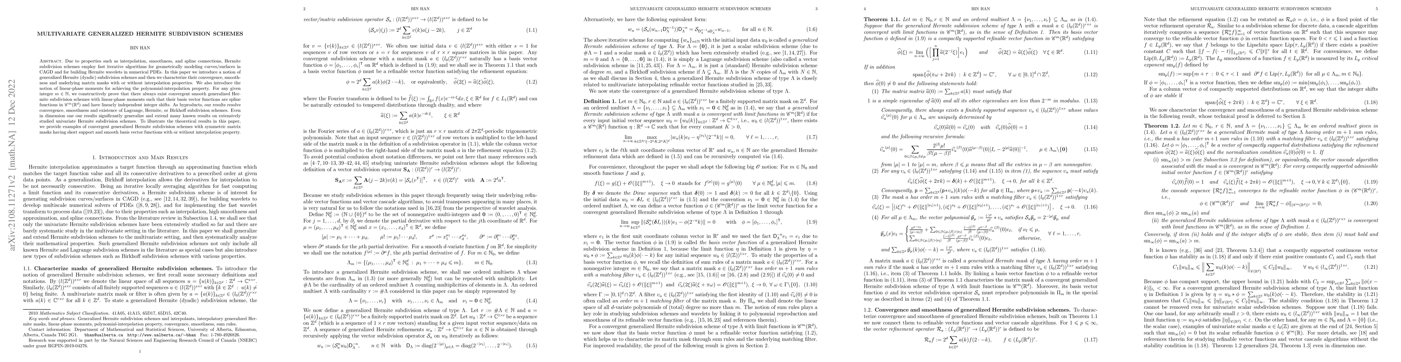 Thumbnail for Multivariate Generalized Hermite Subdivision Schemes