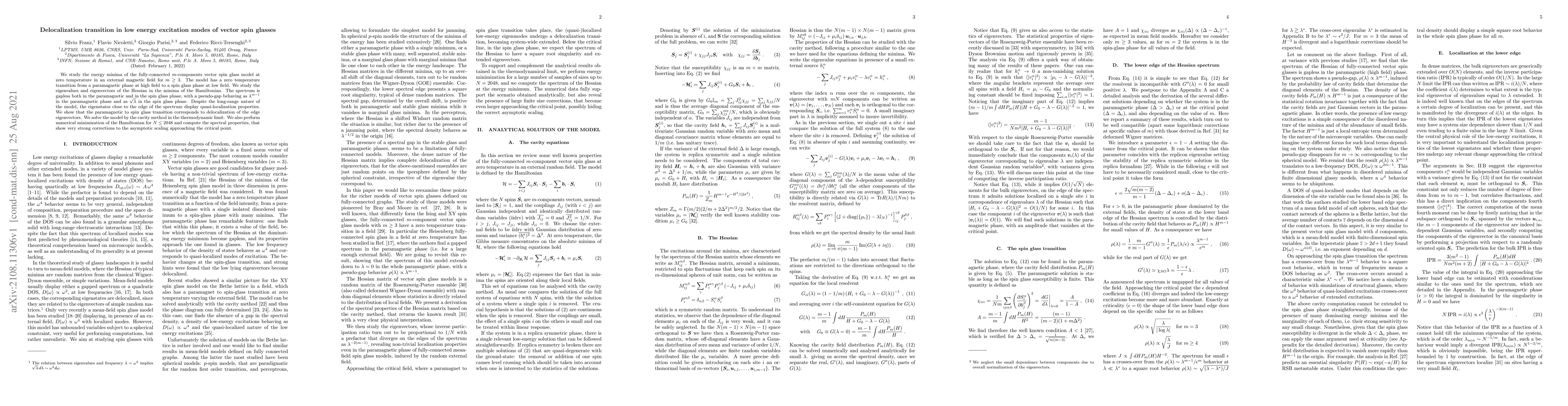 Thumbnail for Delocalization transition in low energy excitation modes of vector spin
  glasses