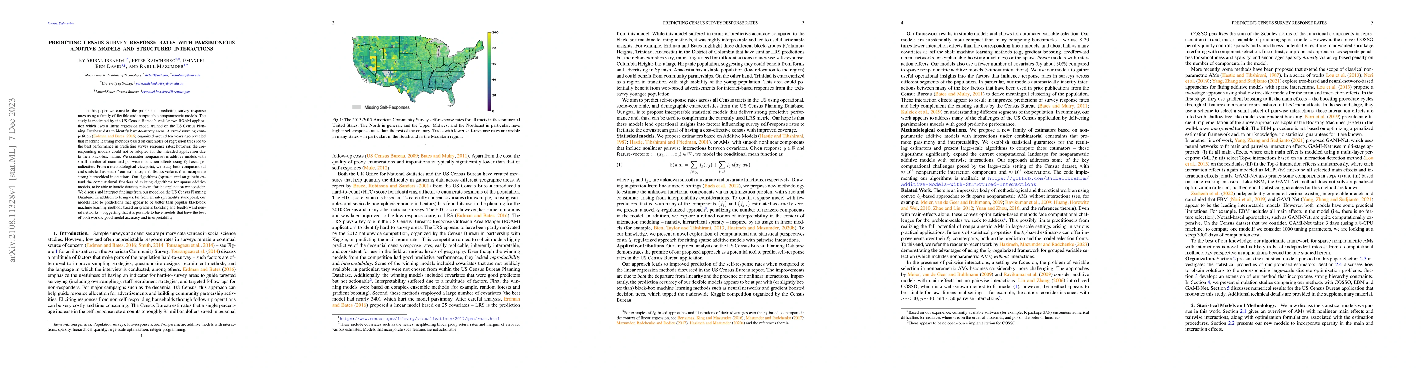 Thumbnail for Predicting Census Survey Response Rates With Parsimonious Additive
  Models and Structured Interactions