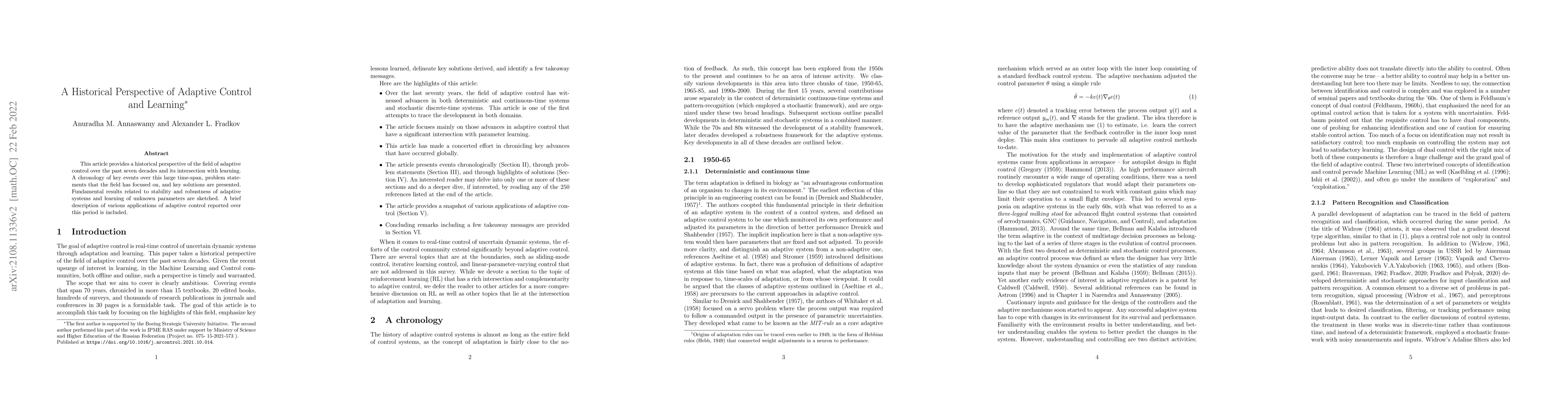 Thumbnail for A Historical Perspective of Adaptive Control and Learning