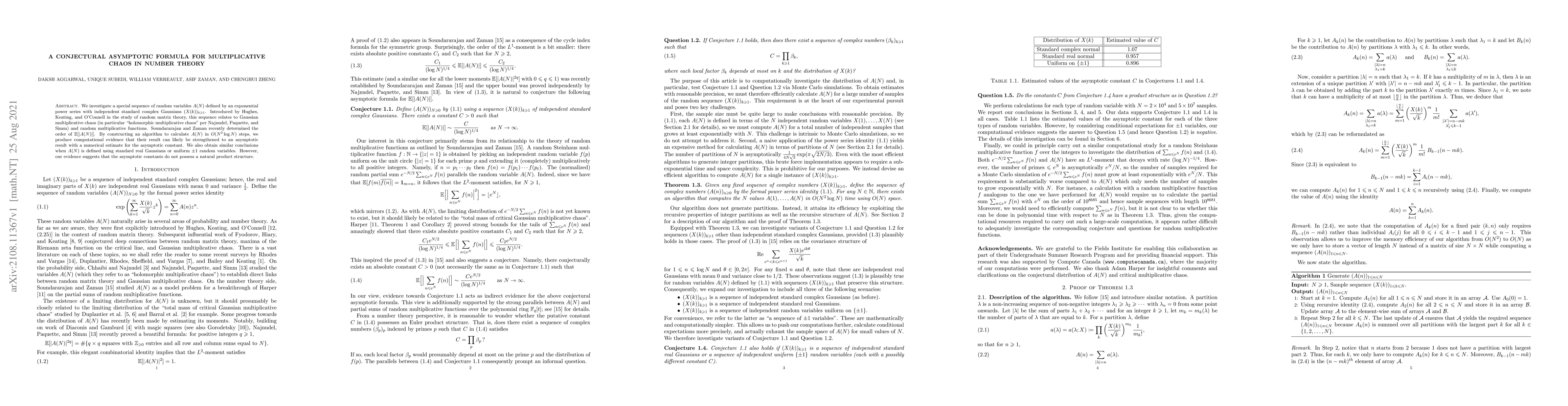 Thumbnail for A conjectural asymptotic formula for multiplicative chaos in number
  theory