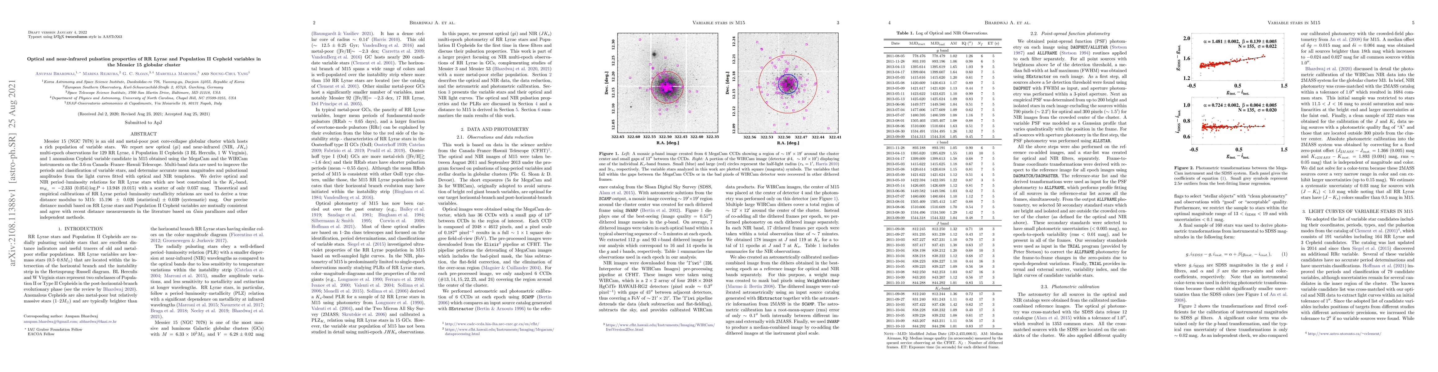 Thumbnail for Optical and near-infrared pulsation properties of RR Lyrae and
  Population II Cepheid variables in the Messier 15 globular cluster