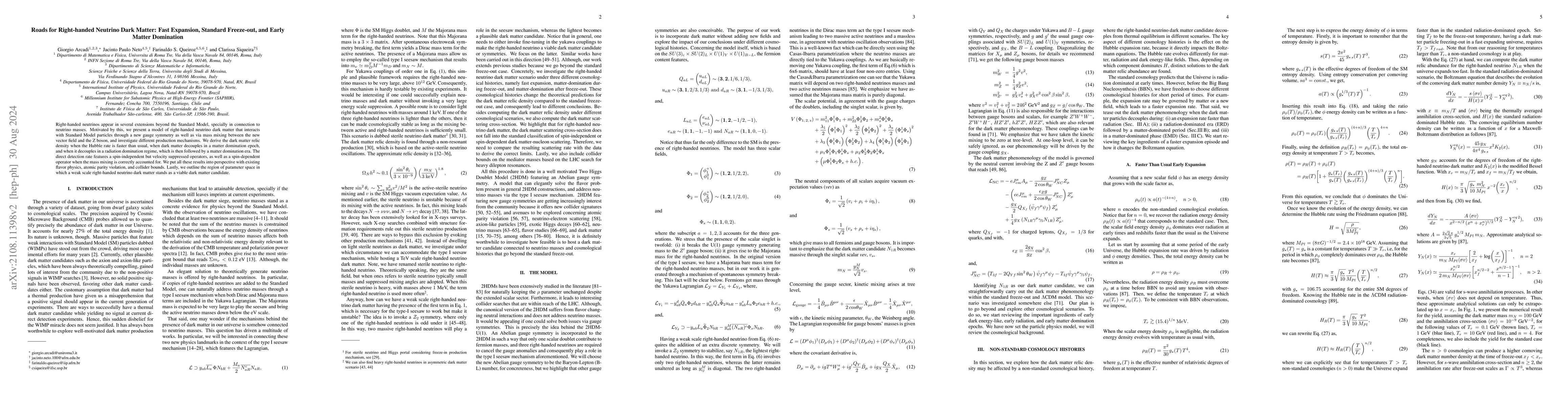 Thumbnail for Roads for Right-handed Neutrino Dark Matter: Fast Expansion, Standard
  Freeze-out, and Early Matter Domination
