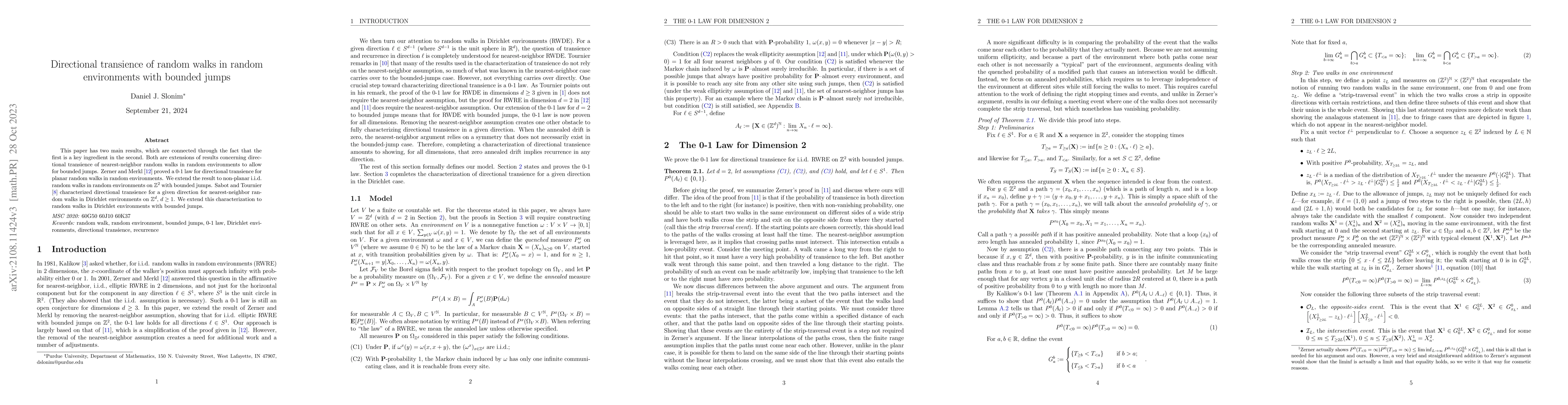 Thumbnail for A zero-one law for random walks in random environments on $\mathbb{Z}^2$
  with bounded jumps
