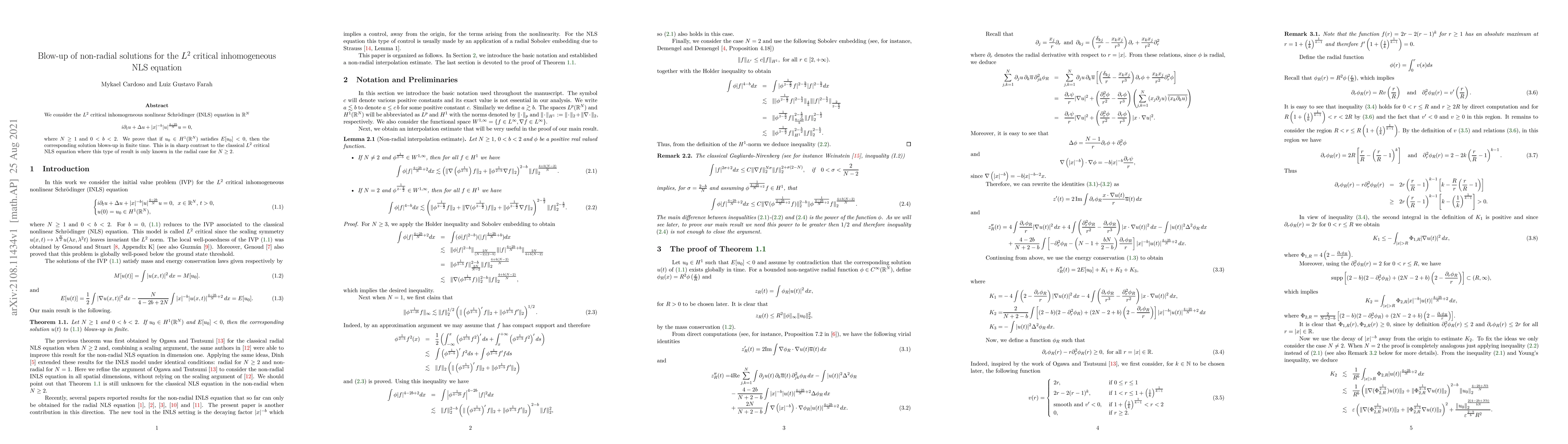 Thumbnail for Blow-up of non-radial solutions for the $L^2$ critical inhomogeneous NLS
  equation