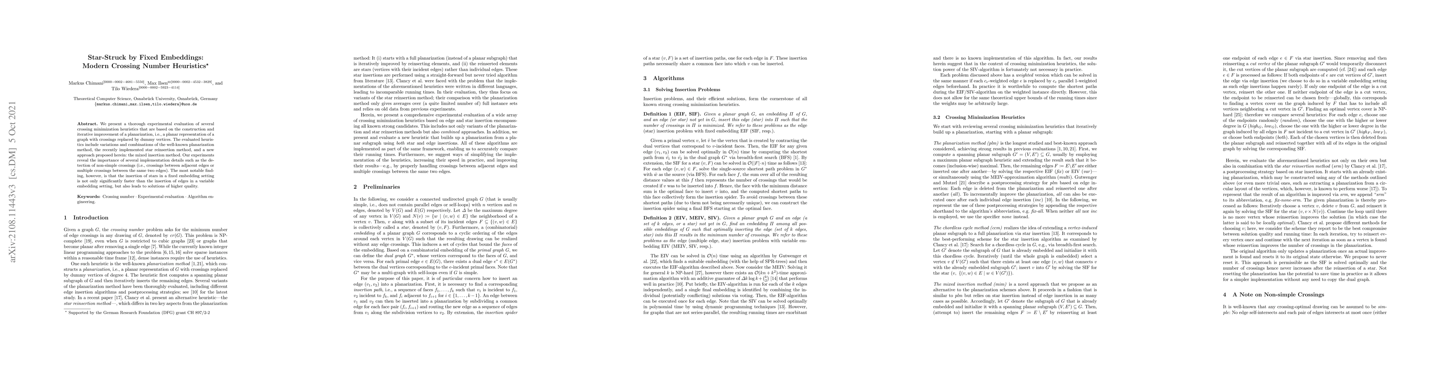 Thumbnail for Star-Struck by Fixed Embeddings: Modern Crossing Number Heuristics