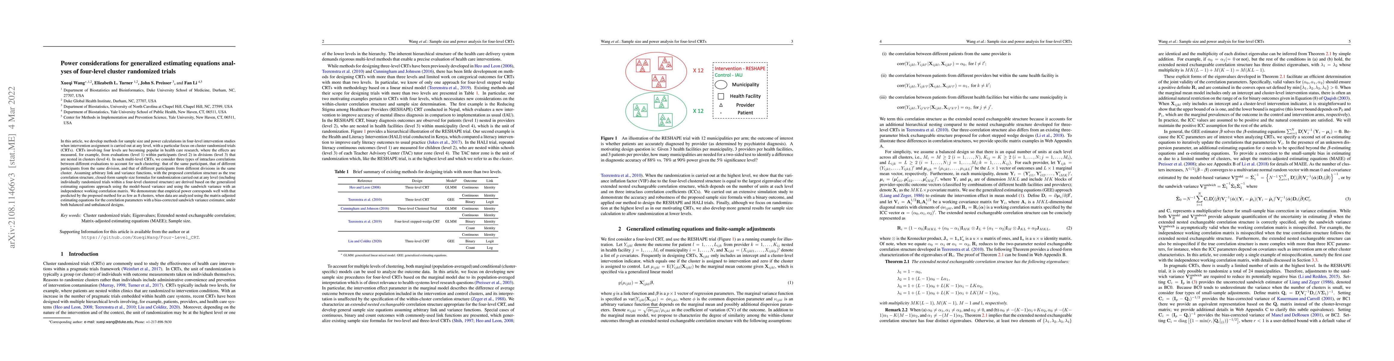 Thumbnail for Power considerations for generalized estimating equations analyses of
  four-level cluster randomized trials