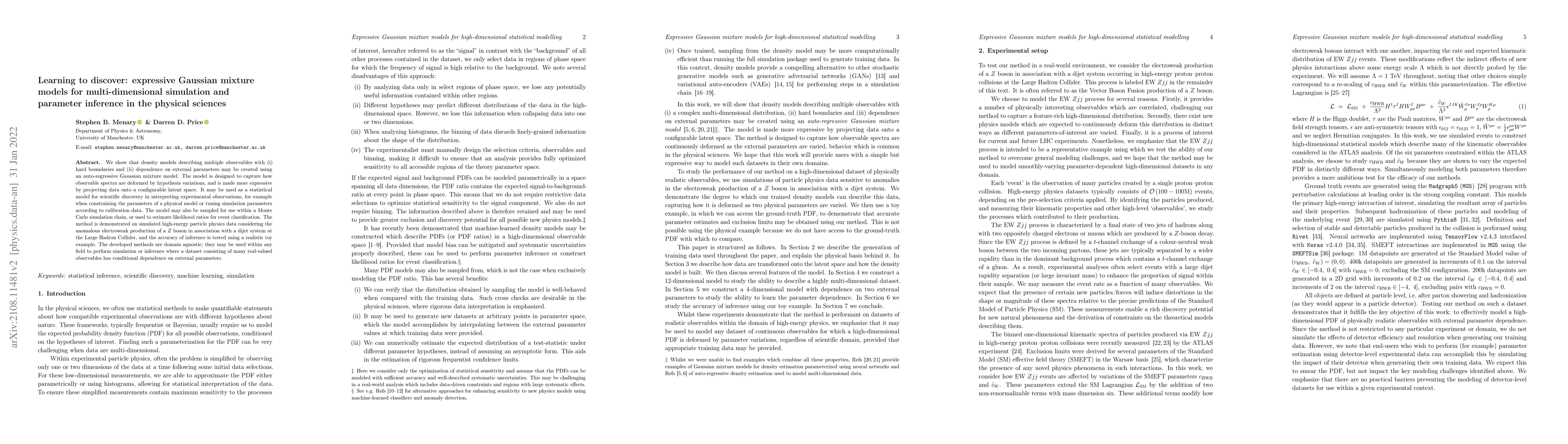 Thumbnail for Learning to discover: expressive Gaussian mixture models for
  multi-dimensional simulation and parameter inference in the physical sciences