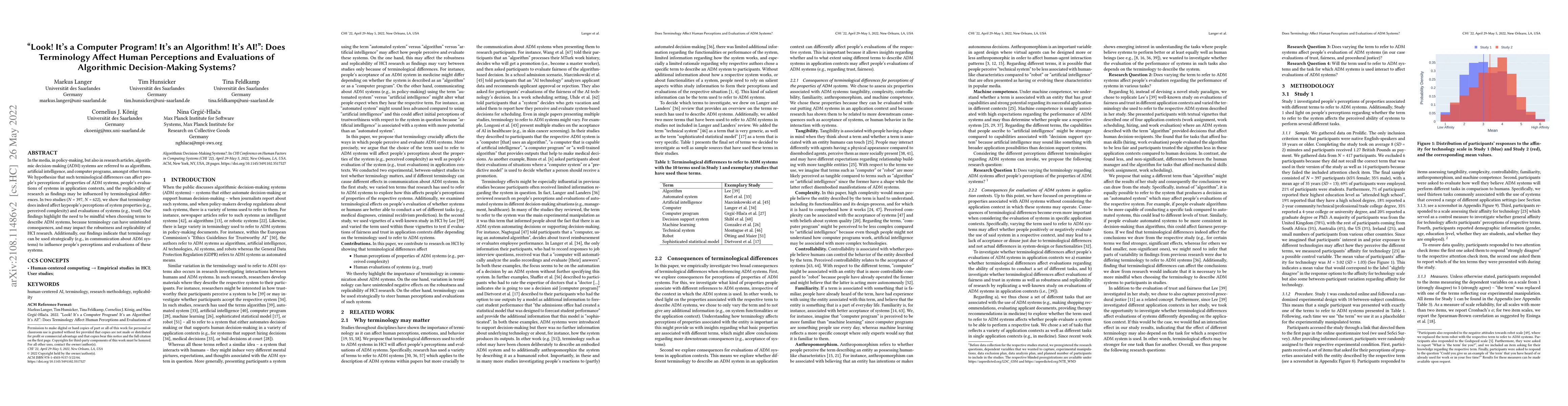 Thumbnail for "Look! It's a Computer Program! It's an Algorithm! It's AI!": Does
  Terminology Affect Human Perceptions and Evaluations of Algorithmic
  Decision-Making Systems?