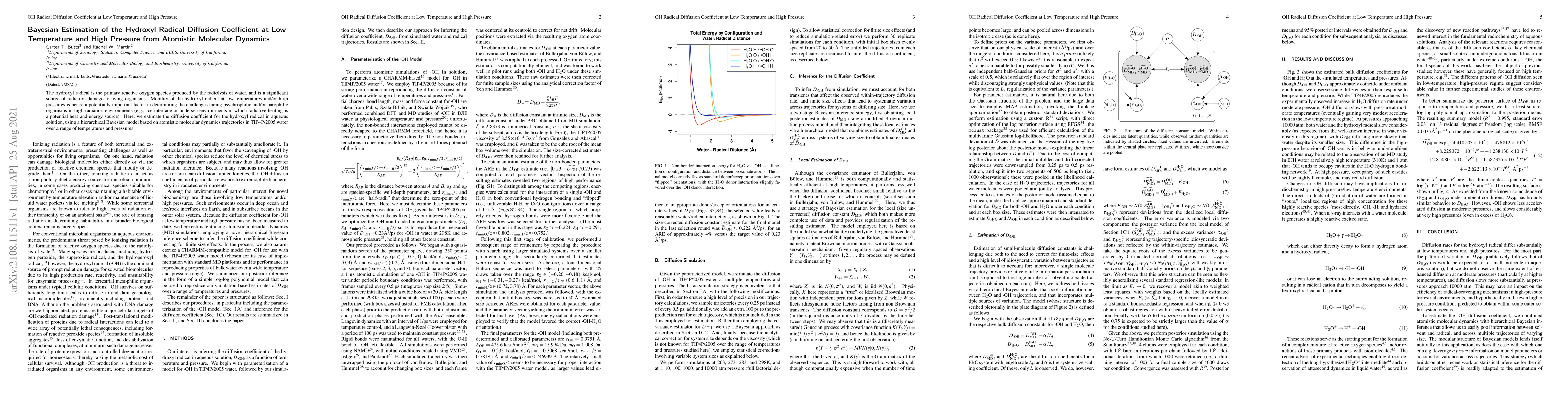 Thumbnail for Bayesian Estimation of the Hydroxyl Radical Diffusion Coefficient at Low
  Temperature and High Pressure from Atomistic Molecular Dynamics