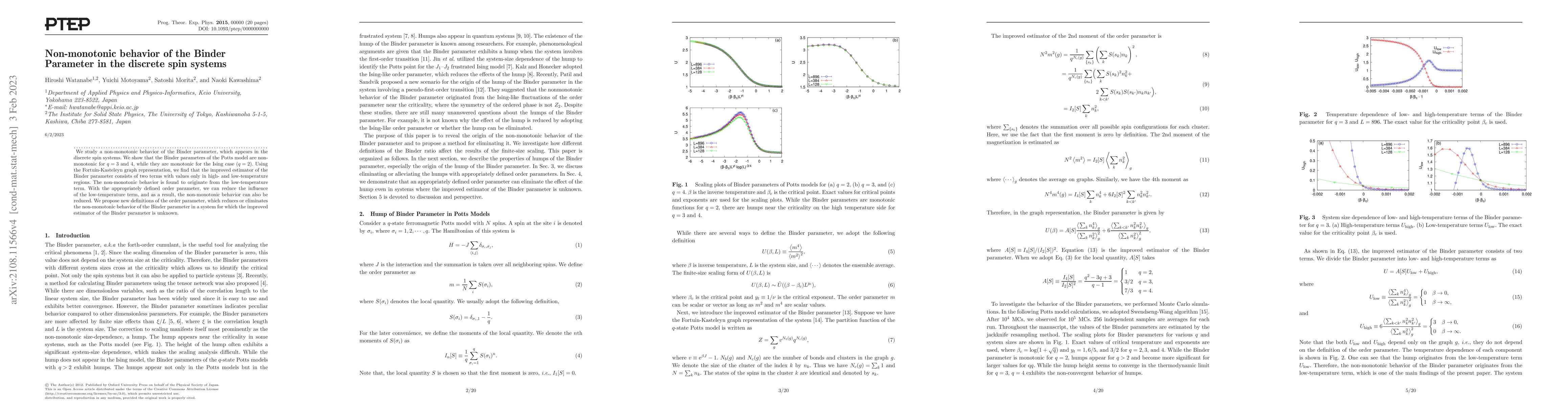 Thumbnail for Non-monotonic behavior of the Binder Parameter in the discrete spin
  systems
