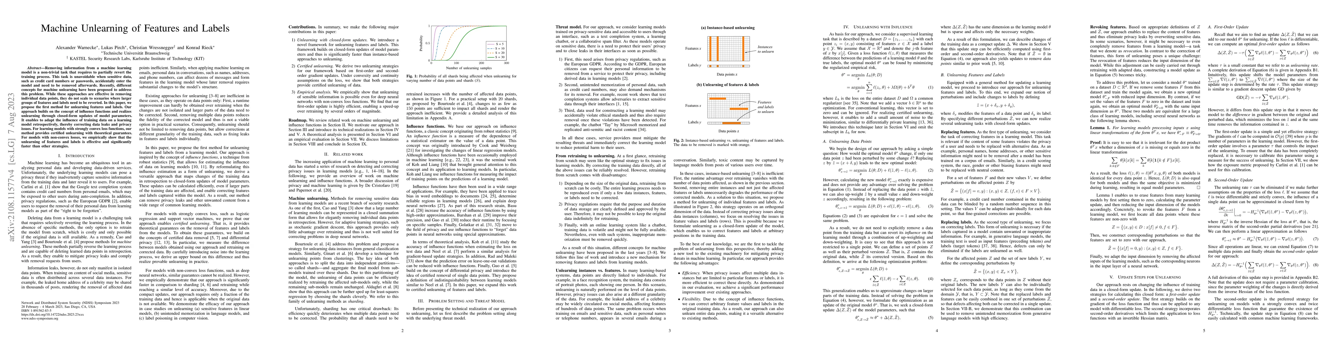 Thumbnail for Machine Unlearning of Features and Labels