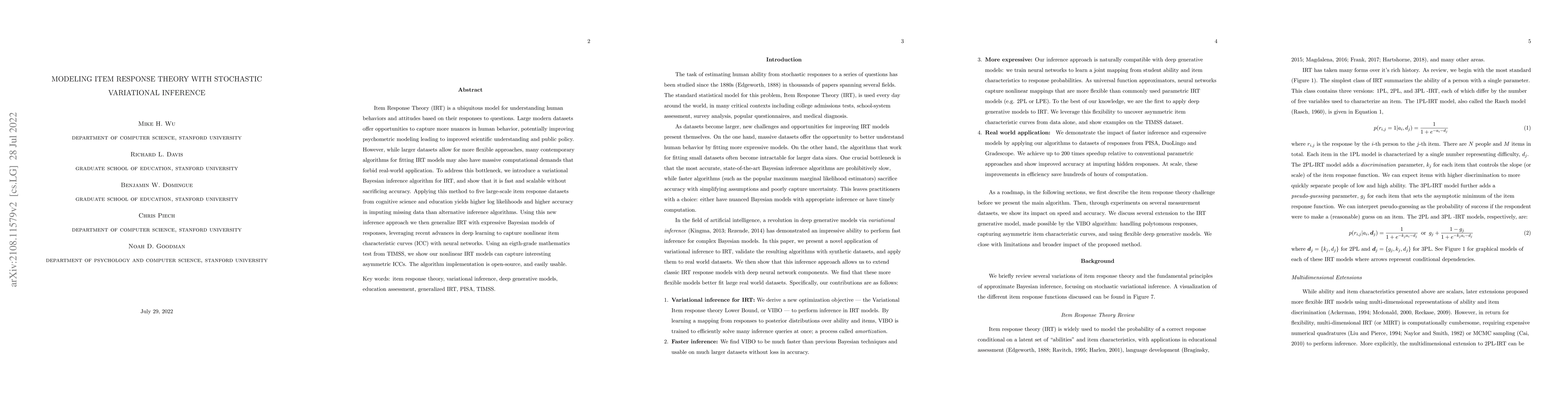 Thumbnail for Modeling Item Response Theory with Stochastic Variational Inference