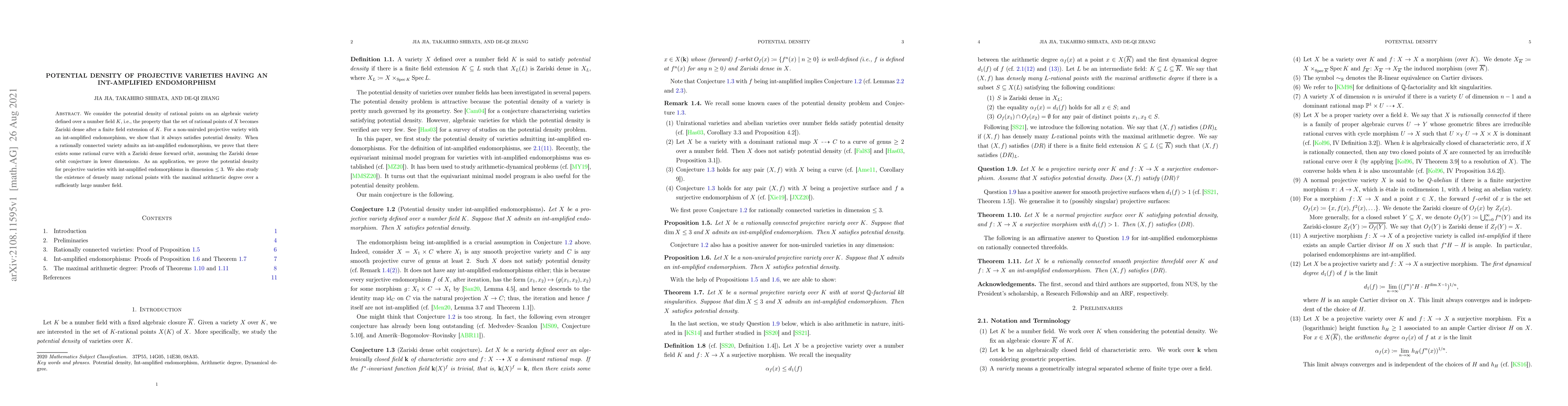 Thumbnail for Potential density of projective varieties having an int-amplified
  endomorphism