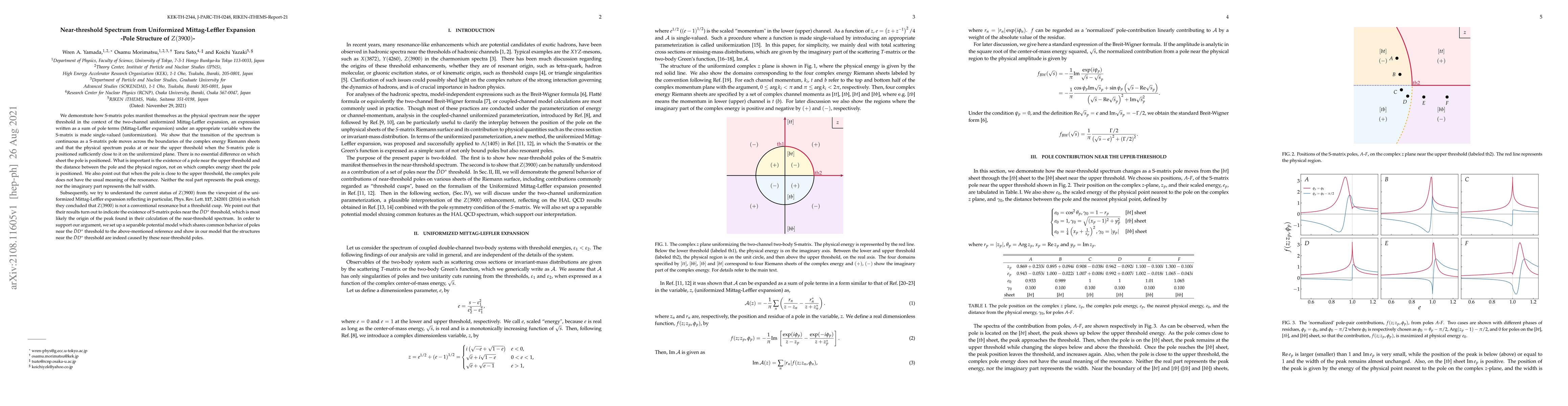 Thumbnail for Near-threshold Spectrum from Uniformized Mittag-Leffler Expansion -Pole
  Structure of $Z(3900)$-
