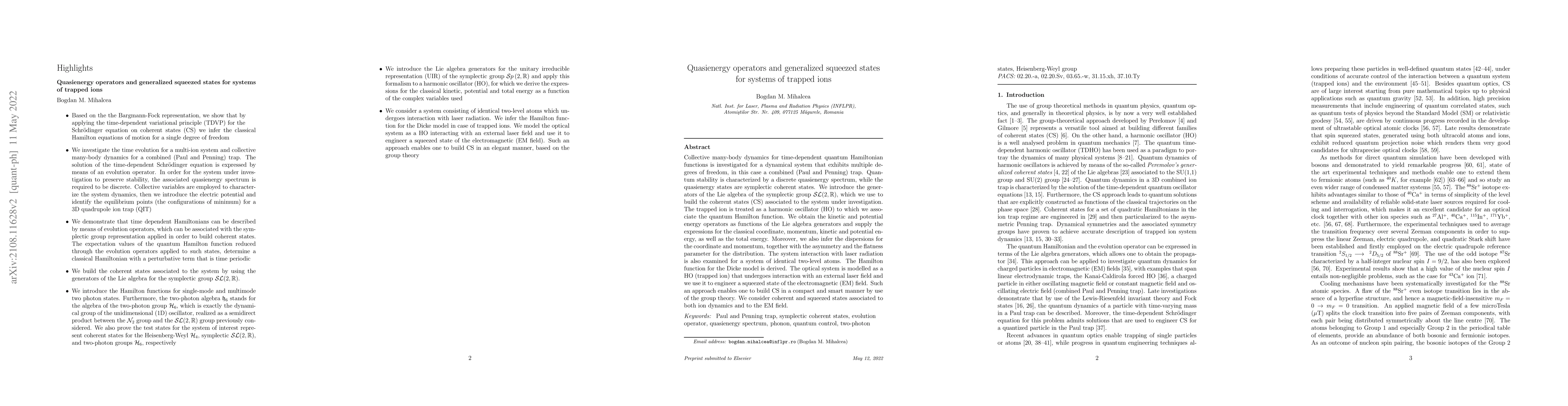 Thumbnail for Quasienergy operators and generalized squeezed states for systems of
  trapped ions
