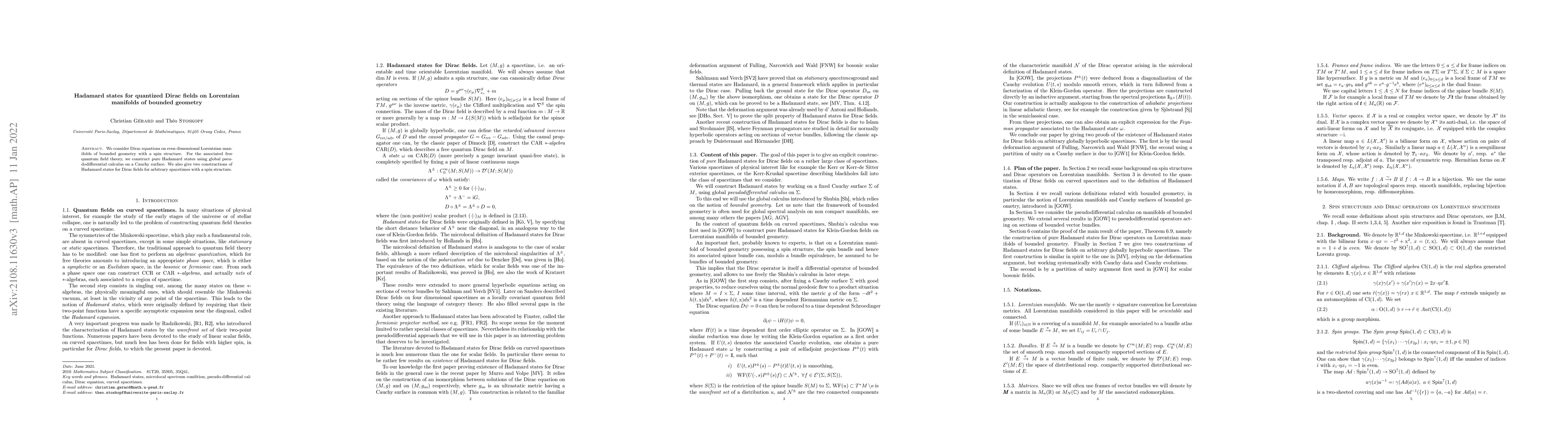 Thumbnail for Hadamard states for quantized Dirac fields on Lorentzian manifolds of
  bounded geometry