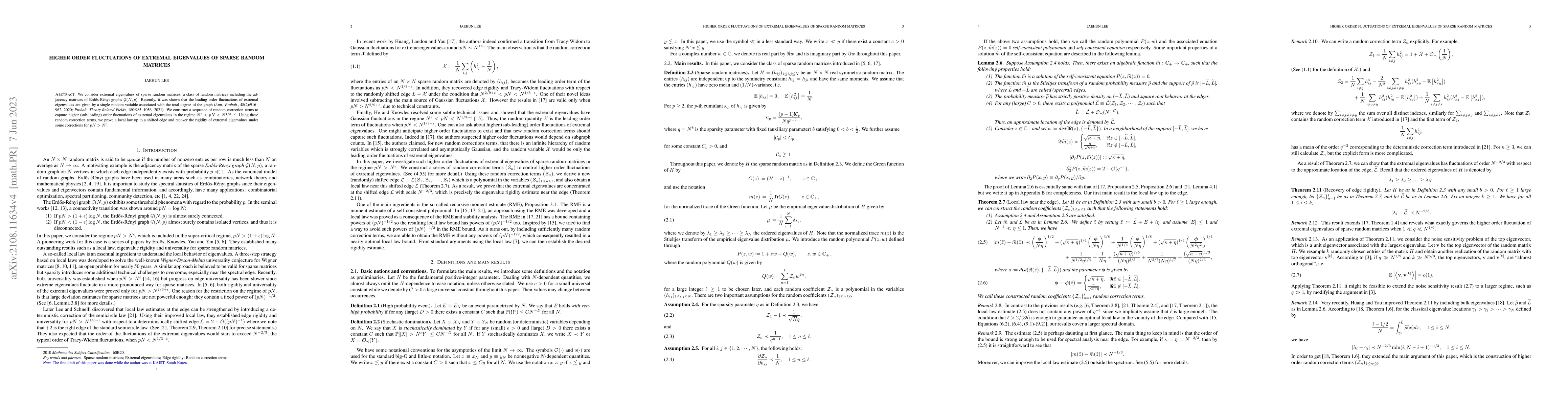 Thumbnail for Higher order fluctuations of extremal eigenvalues of sparse random
  matrices