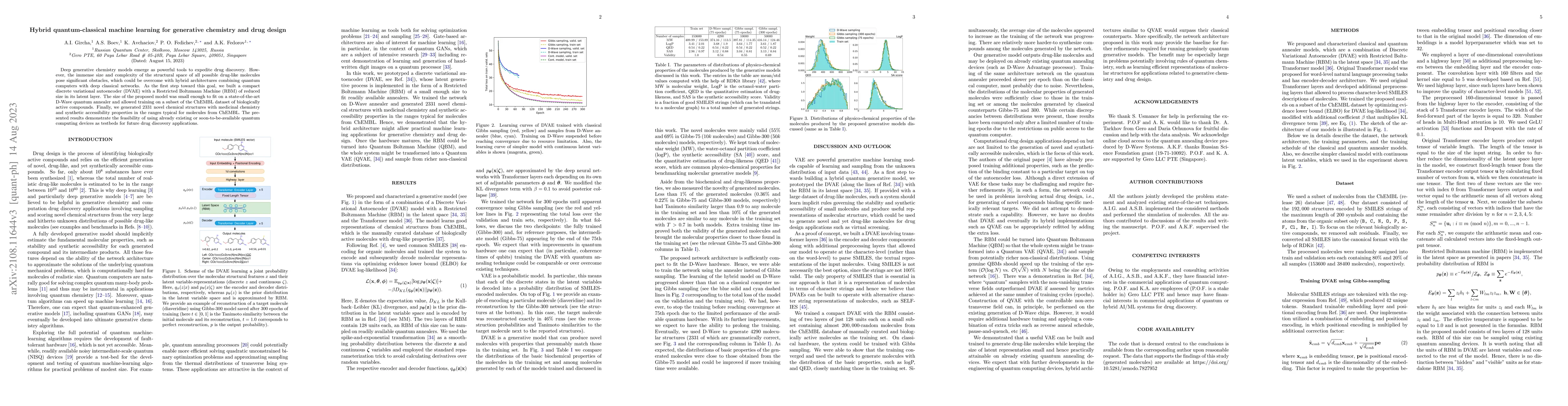 Thumbnail for Hybrid quantum-classical machine learning for generative chemistry and
  drug design