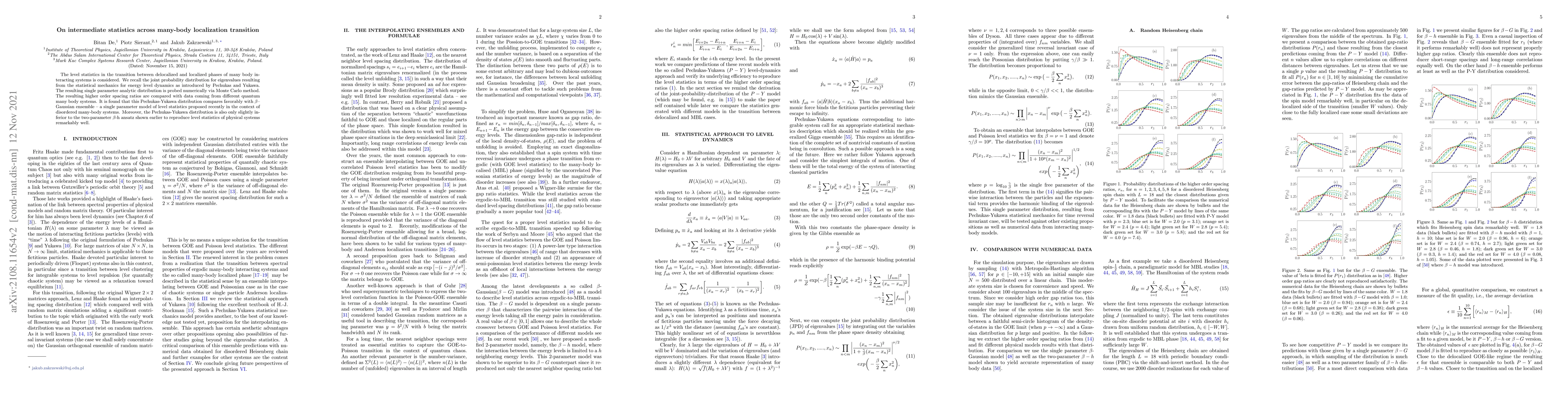 Thumbnail for On intermediate statistics across many-body localization transition