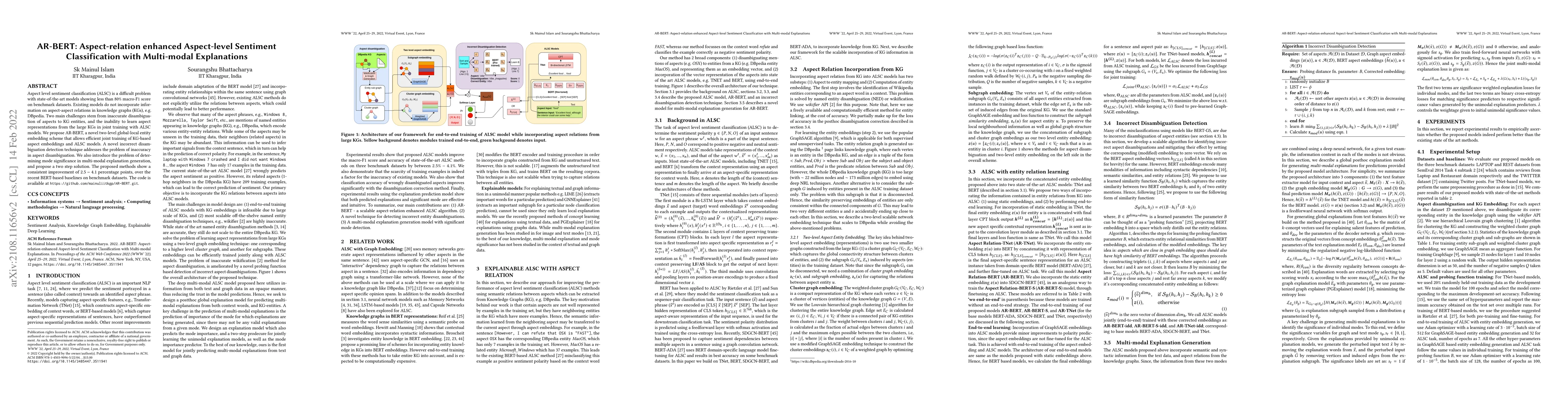 Thumbnail for AR-BERT: Aspect-relation enhanced Aspect-level Sentiment Classification
  with Multi-modal Explanations