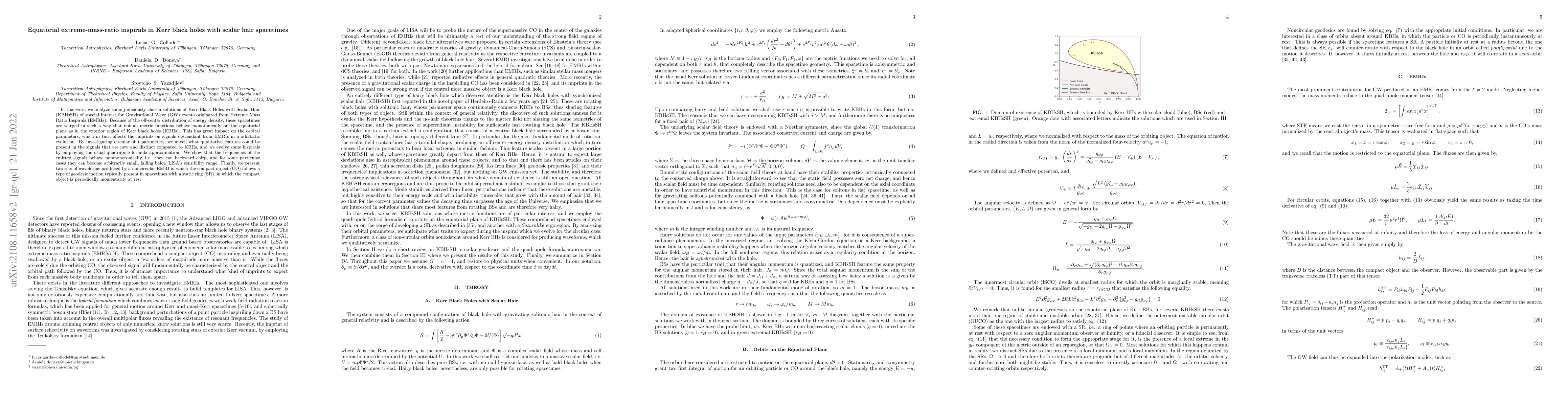 Thumbnail for Equatorial extreme-mass-ratio inspirals in Kerr black holes with scalar
  hair spacetimes