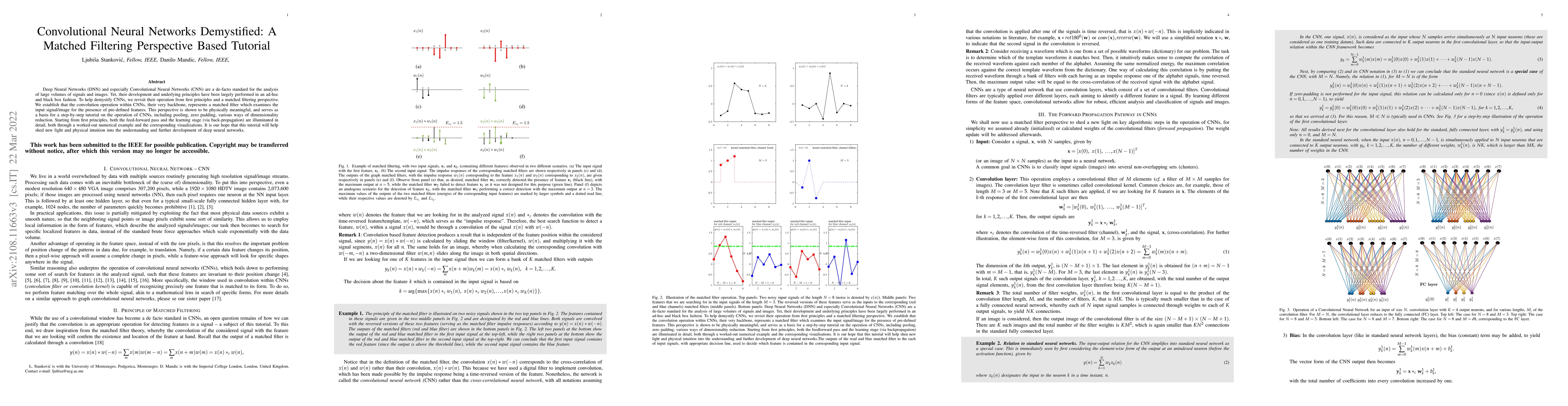 Thumbnail for Convolutional Neural Networks Demystified: A Matched Filtering
  Perspective Based Tutorial