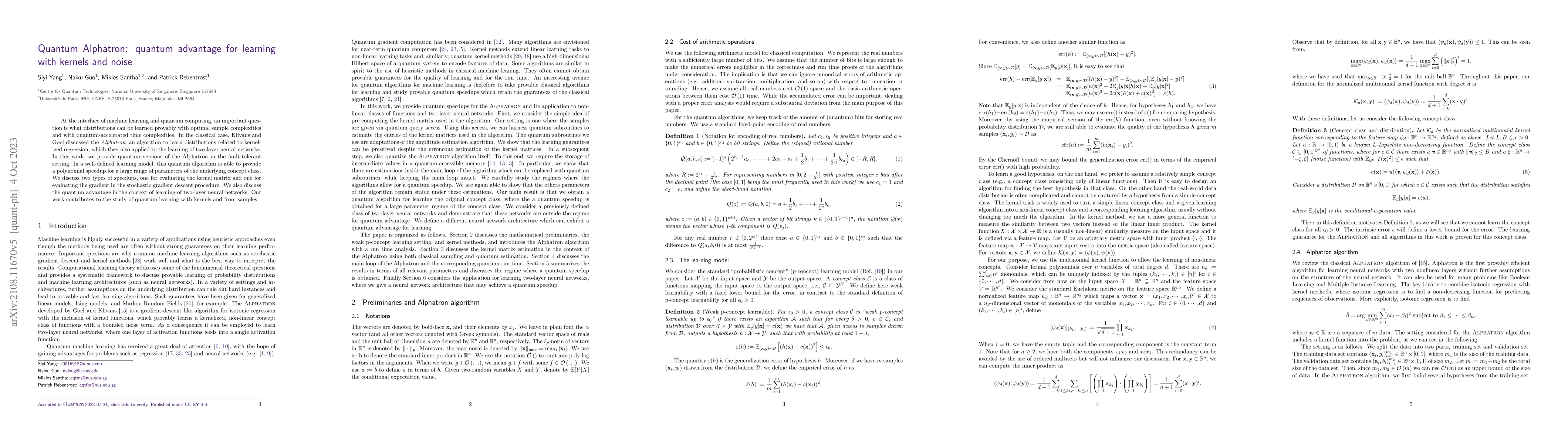Thumbnail for Quantum Alphatron: quantum advantage for learning with kernels and noise
