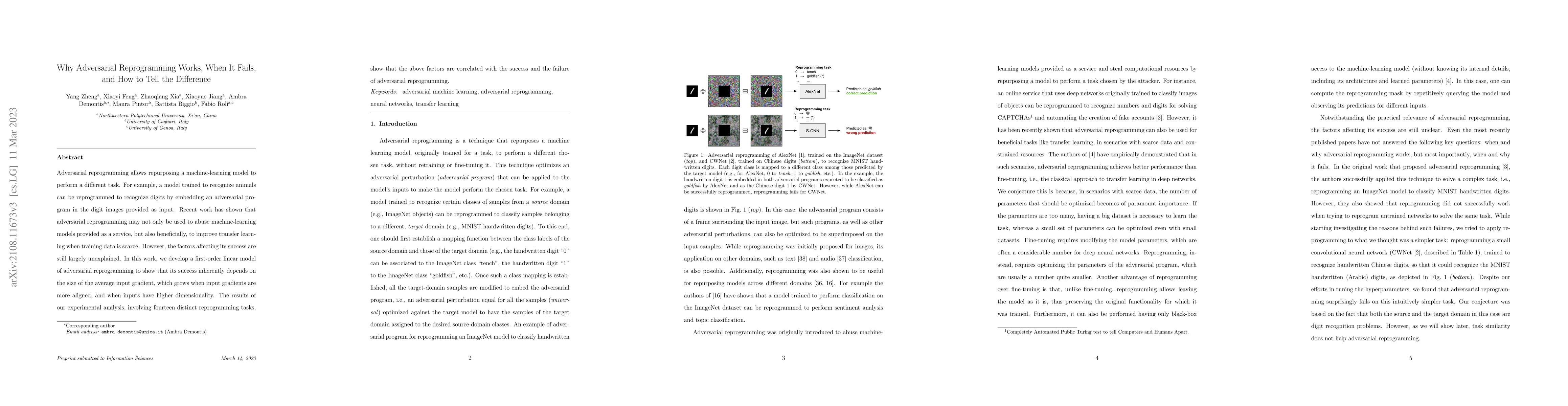 Thumbnail for Why Adversarial Reprogramming Works, When It Fails, and How to Tell the
  Difference