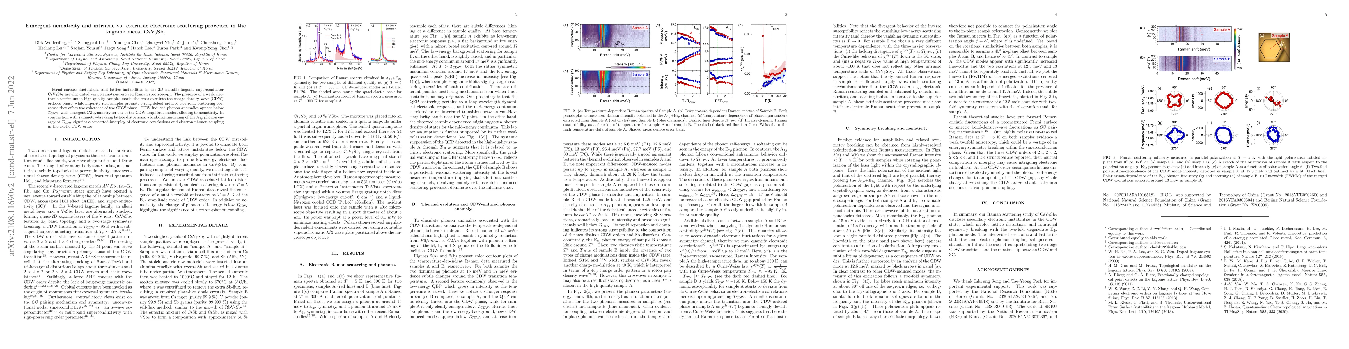 Thumbnail for Emergent nematicity and intrinsic vs. extrinsic electronic scattering
  processes in the kagome metal CsV$_3$Sb$_5$