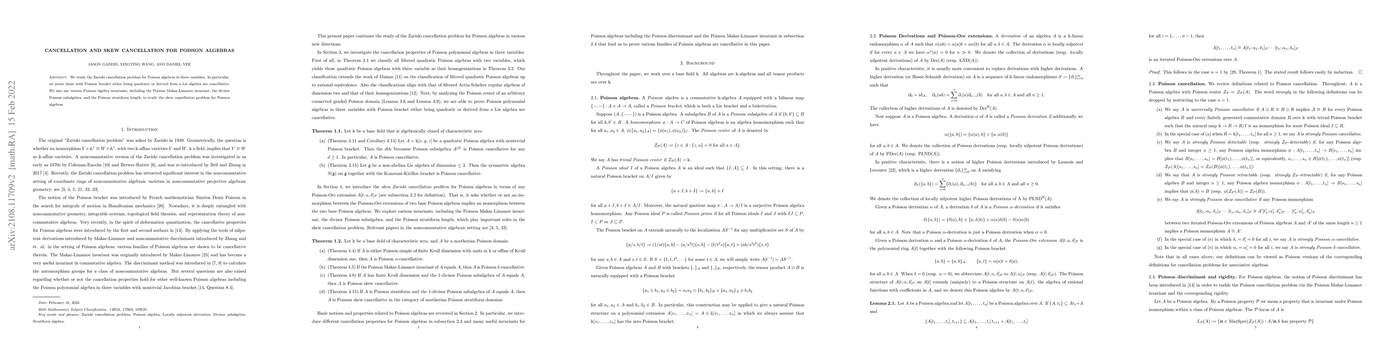 Thumbnail for Cancellation and skew cancellation for Poisson algebras