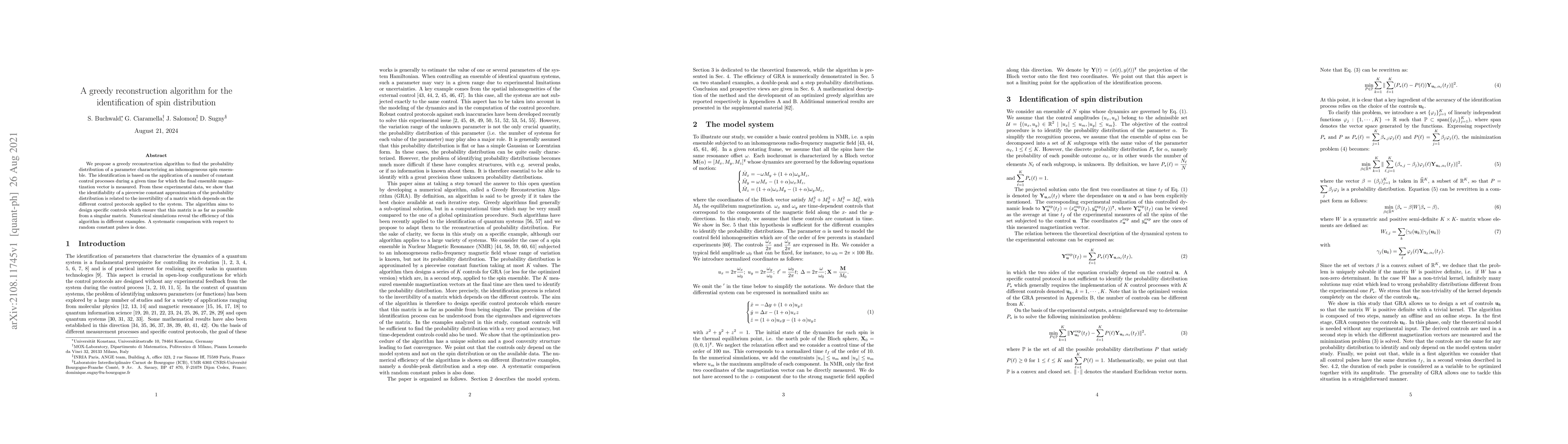 Thumbnail for A greedy reconstruction algorithm for the identification of spin
  distribution
