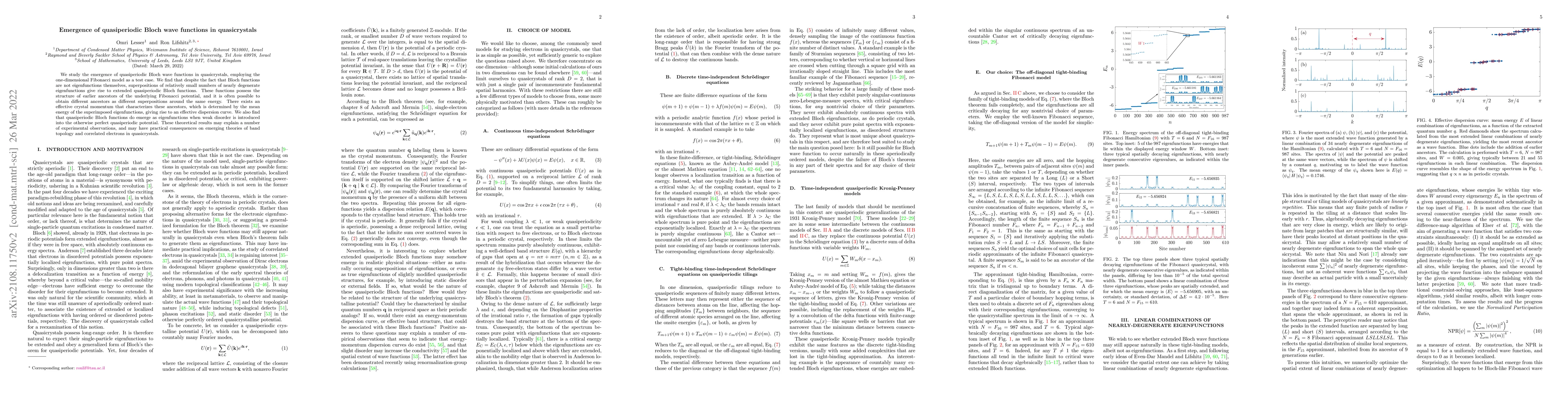 Thumbnail for Emergence of quasiperiodic Bloch wave functions in quasicrystals