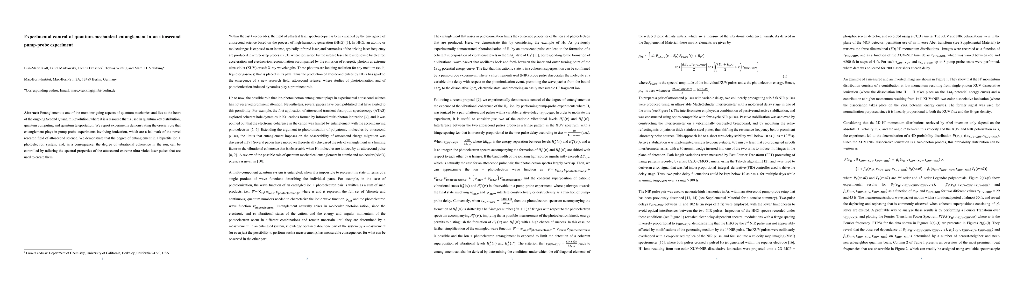 Thumbnail for Experimental control of quantum-mechanical entanglement in an attosecond
  pump-probe experiment