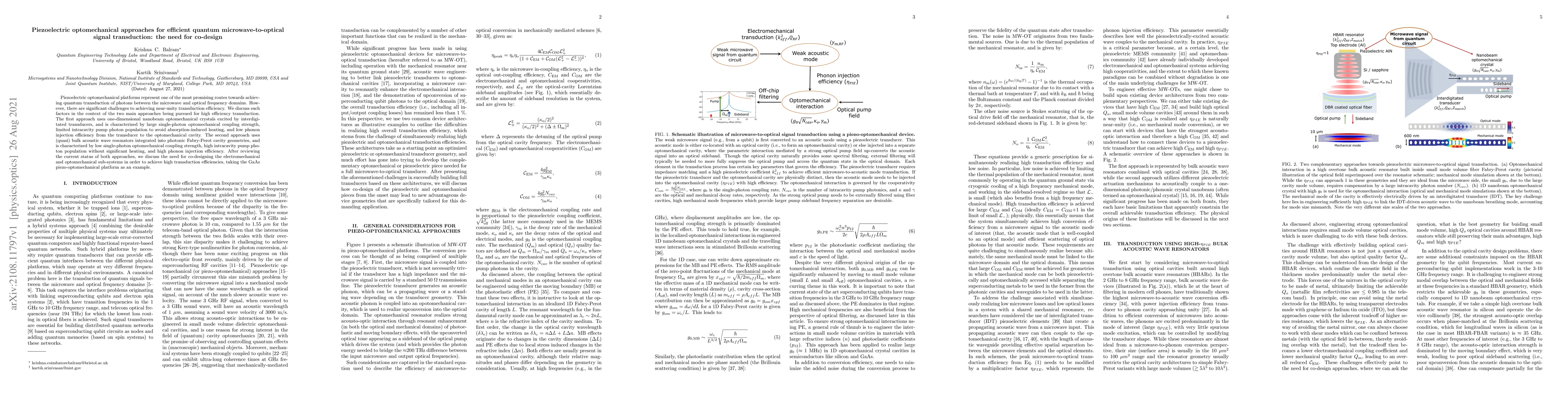 Thumbnail for Piezoelectric optomechanical approaches for efficient quantum
  microwave-to-optical signal transduction: the need for co-design