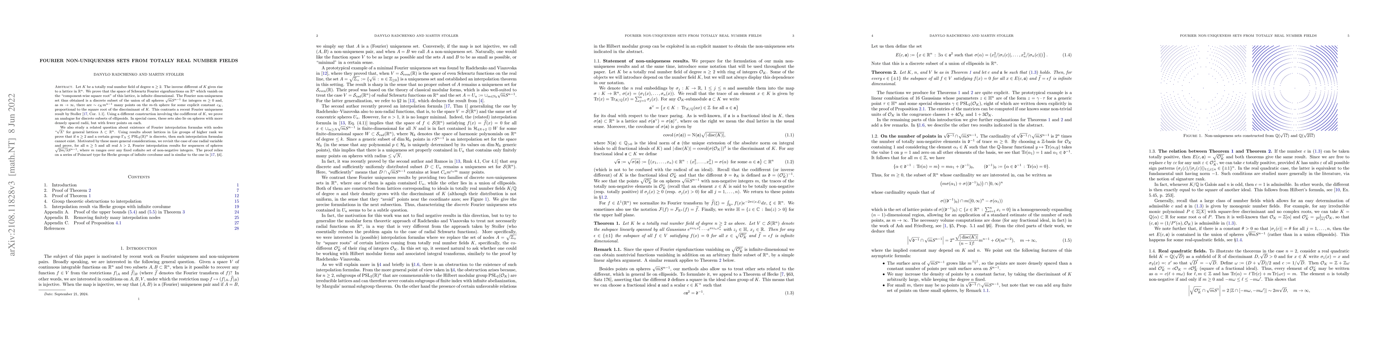 Thumbnail for Fourier non-uniqueness sets from totally real number fields