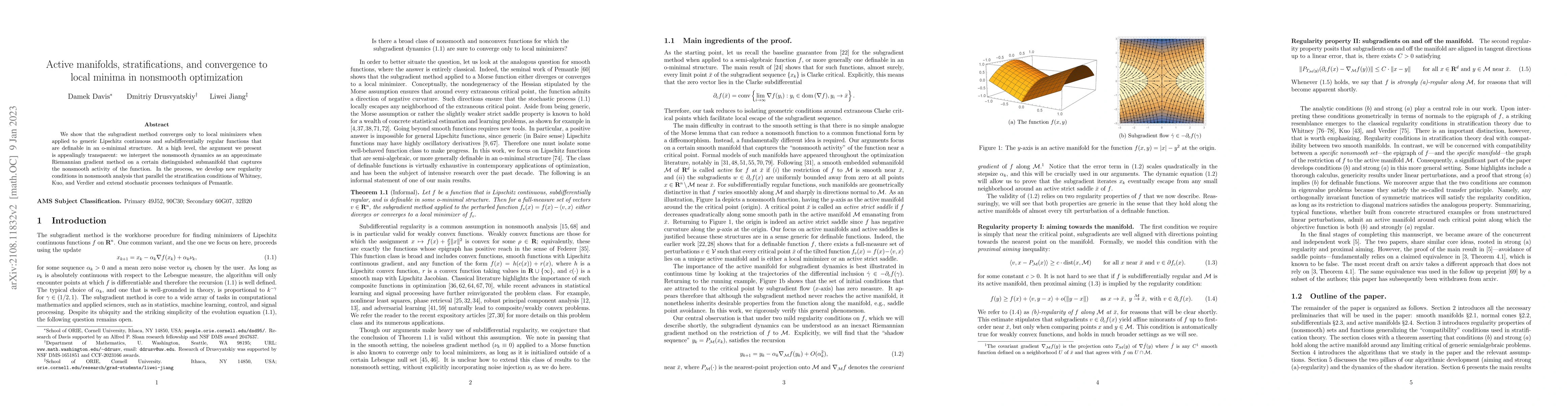 Thumbnail for Active manifolds, stratifications, and convergence to local minima in
  nonsmooth optimization