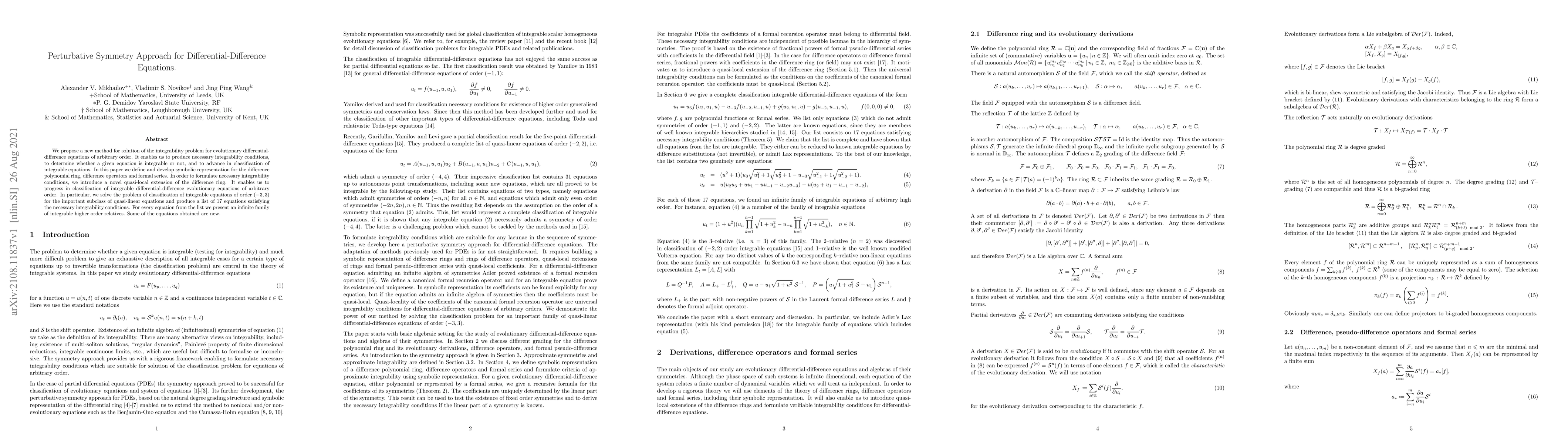 Thumbnail for Perturbative Symmetry Approach for Differential-Difference Equations